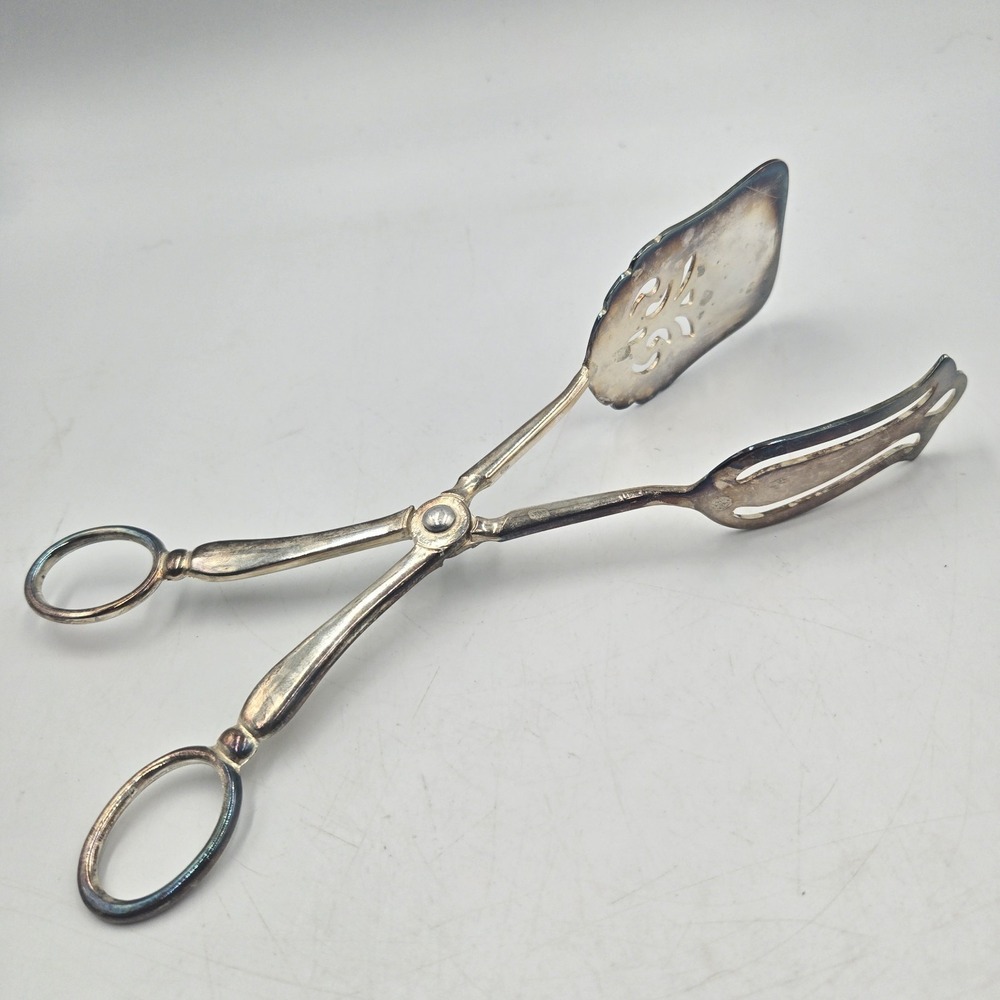 VTG Italian Leonard Silver Plated Scissor Salad Tongs 8.25" Serving Utensil